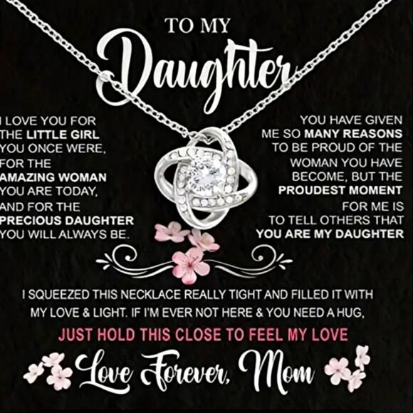 NEW "TO MY DAUGHTER" pendant necklace with Card Gift Box silver diamond studded